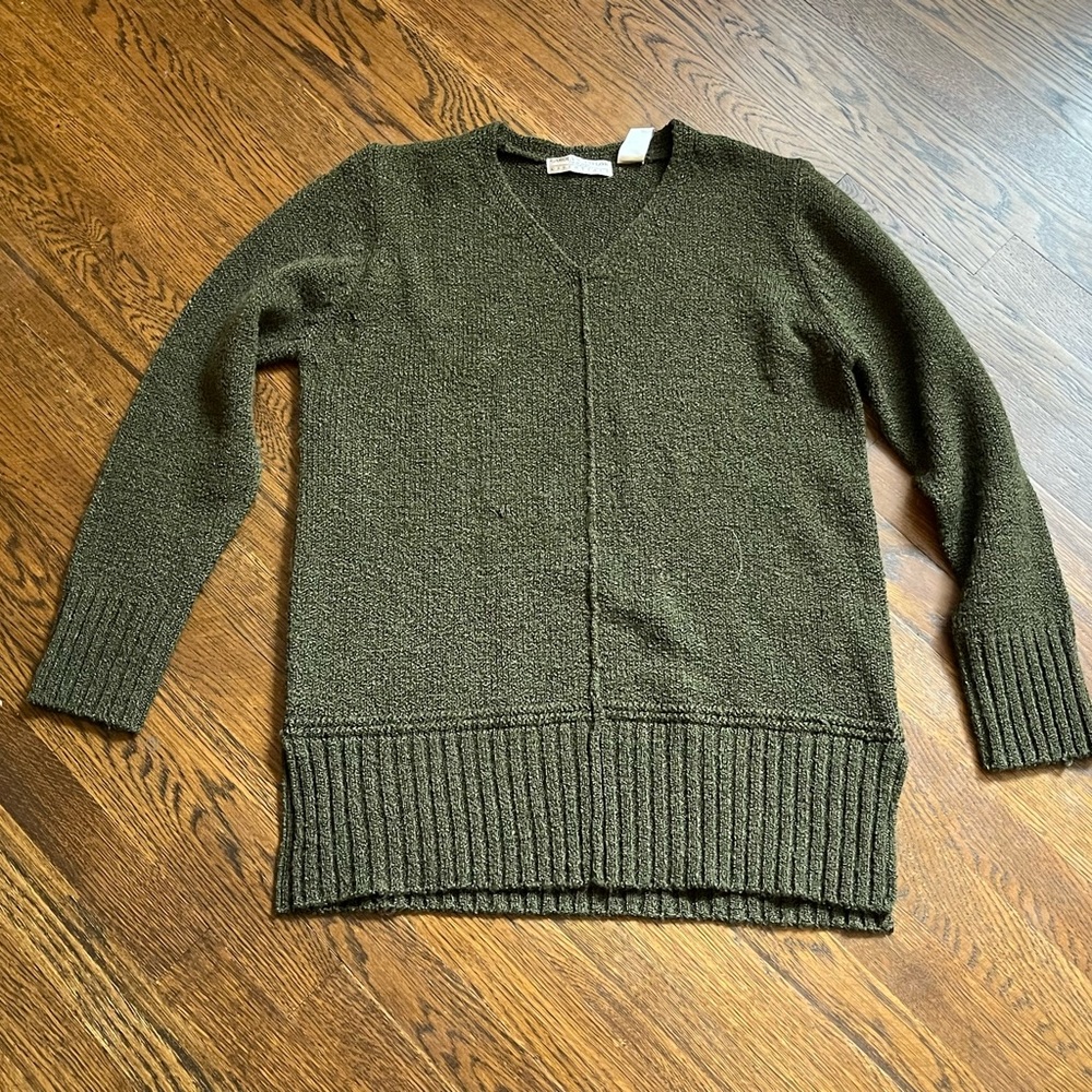 Carolyn Taylor Forest Green Knit V-neck Tunic Length Vintage Women's Sweater S